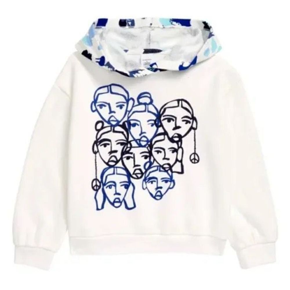 Cristina Martinez Print Cotton Hoodie Ivory Blue Grow To Bloom size 4 NWOT